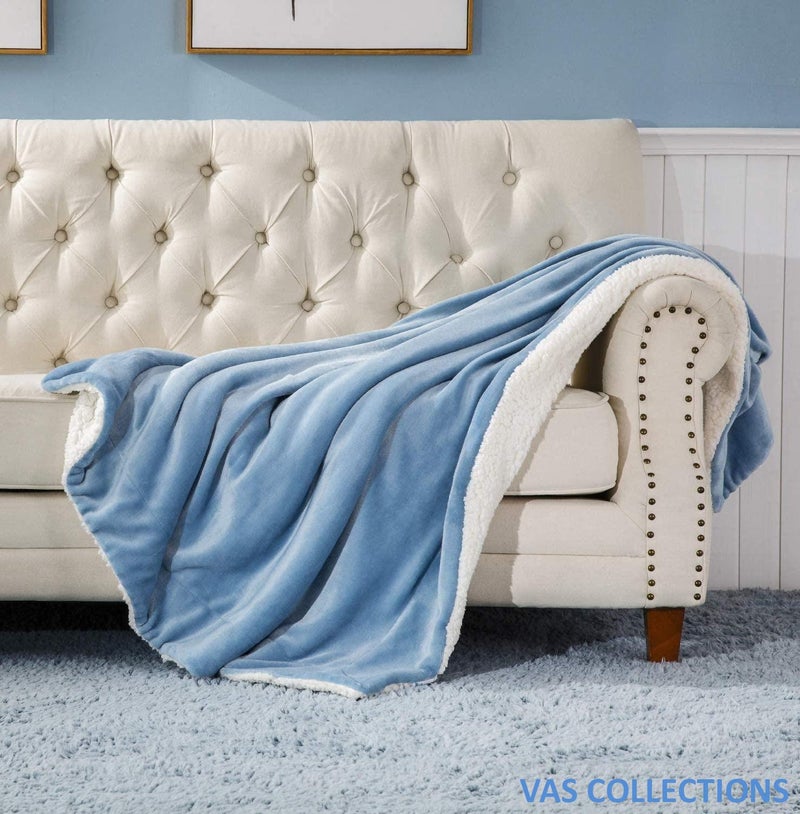 VAS COLLECTIONS® All-Seasons Super Soft Flannel Solid/Plain Blanket/AC Dohars/Duvet/Quilt for Summer, Sky Blue, Size 225X230 cm (Double) - Image 5
