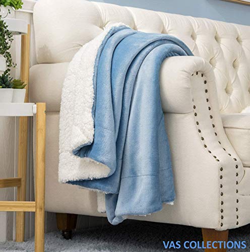 VAS COLLECTIONS® All-Seasons Super Soft Flannel Solid/Plain Blanket/AC Dohars/Duvet/Quilt for Summer, Sky Blue, Size 225X230 cm (Double) - Image 3