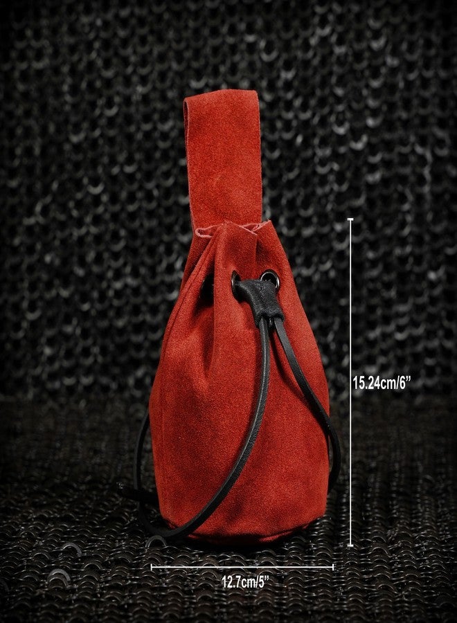 ميثروجان حقيبة حزام برباط من ميثروجان، إكسسوارات أزياء عصر النهضة، حقيبة مجوهرات، محفظة نقود من جلد الغزال، حقيبة خصر فايكنج لألعاب تقمص الأدوار الحية، والمهرجانات، ومهرجانات عصر النهضة، وإعادة تمثيل الأحداث التاريخية - أحمر، 5 بوصات × 6 بوصات - Image 4