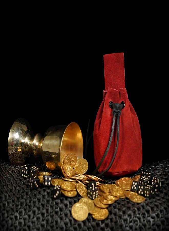 ميثروجان حقيبة حزام برباط من ميثروجان، إكسسوارات أزياء عصر النهضة، حقيبة مجوهرات، محفظة نقود من جلد الغزال، حقيبة خصر فايكنج لألعاب تقمص الأدوار الحية، والمهرجانات، ومهرجانات عصر النهضة، وإعادة تمثيل الأحداث التاريخية - أحمر، 5 بوصات × 6 بوصات - Image 3