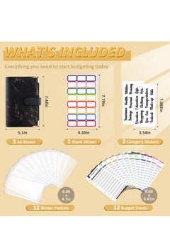 Generic Budget Binder Cash Envelopes for Budgeting Money Organizer for Cash 28Pcs Budget Binder with Cash Envelopes Marble 6-Ring Money Saving Binder (Black)  - Image 2