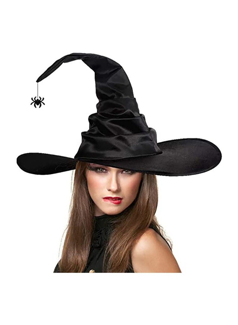 Witch Hat Pleated Wizard Hat Spider Pendant High Hat Party Role Play Costume Props Halloween (Black Spider) - Image 1