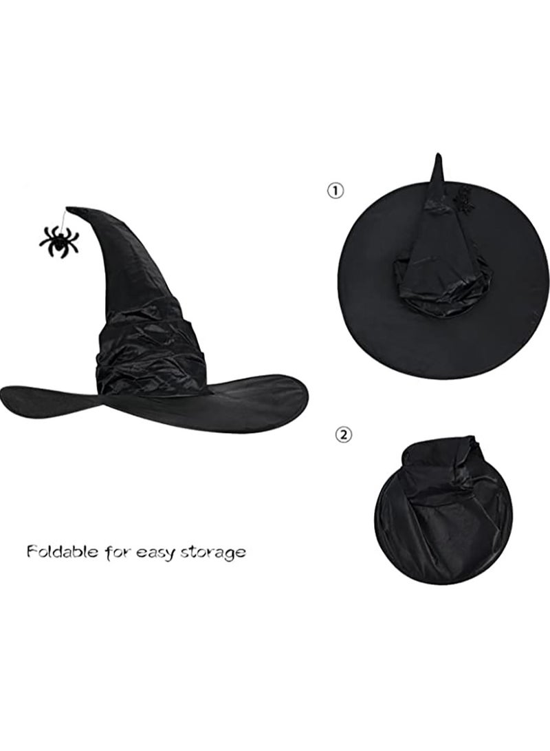 Witch Hat Pleated Wizard Hat Spider Pendant High Hat Party Role Play Costume Props Halloween (Black Spider) - Image 2