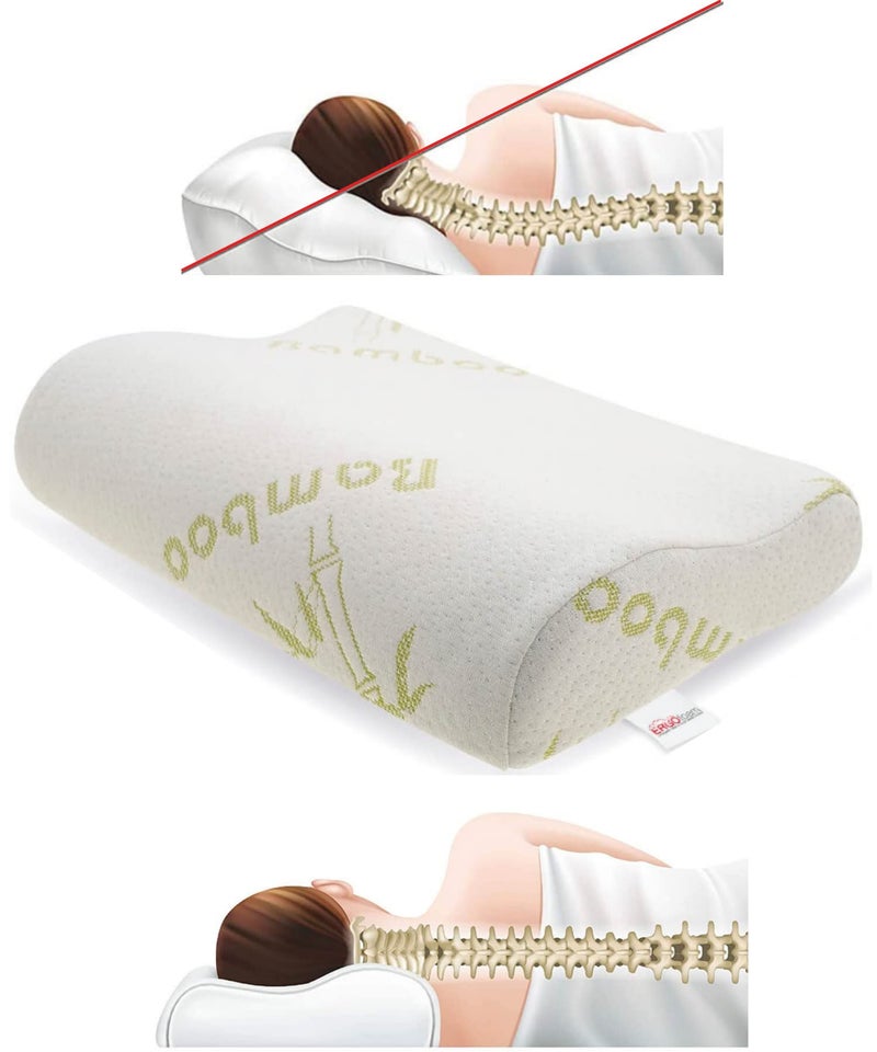 Alpalin ErgoFoam Bamboo Medium Size Neck Support Orthopedic Cervical Memory Foam Pillow Contour Support Pillow for Neck and Shoulder Pain Relief - Image 1