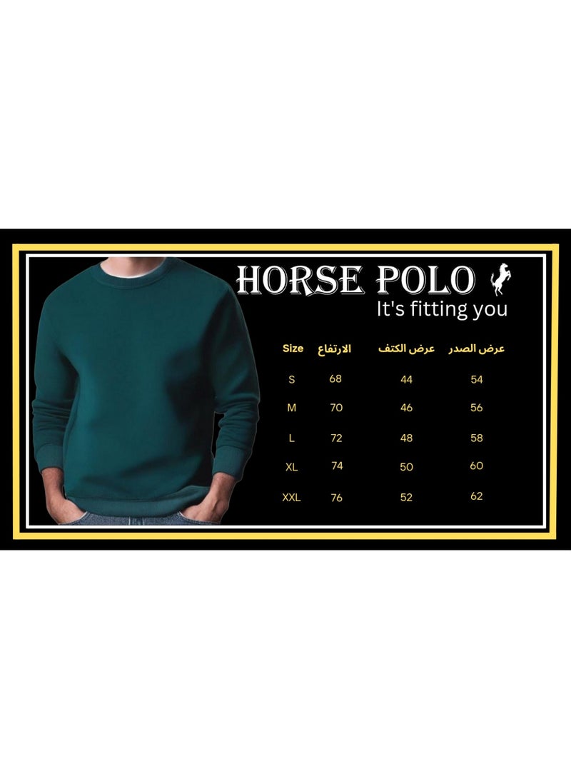 Horse Polo Sweatshirt Round Neck, Black - Image 5