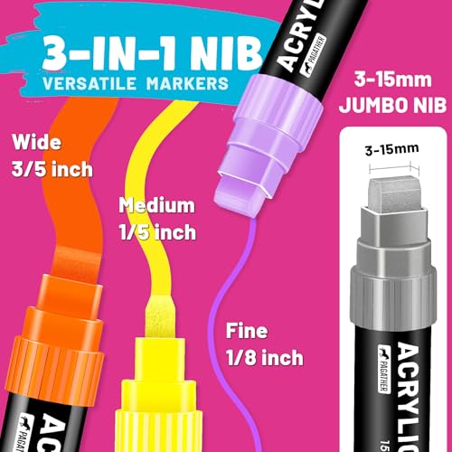 Pagather 12 Colors Jumbo Acrylic Markers with 15mm Felt Tip – Large Permanent Paint Pens for Rock Painting, Stone, Poster, Canvas, Glass, Wood, Ceramic - Image 2