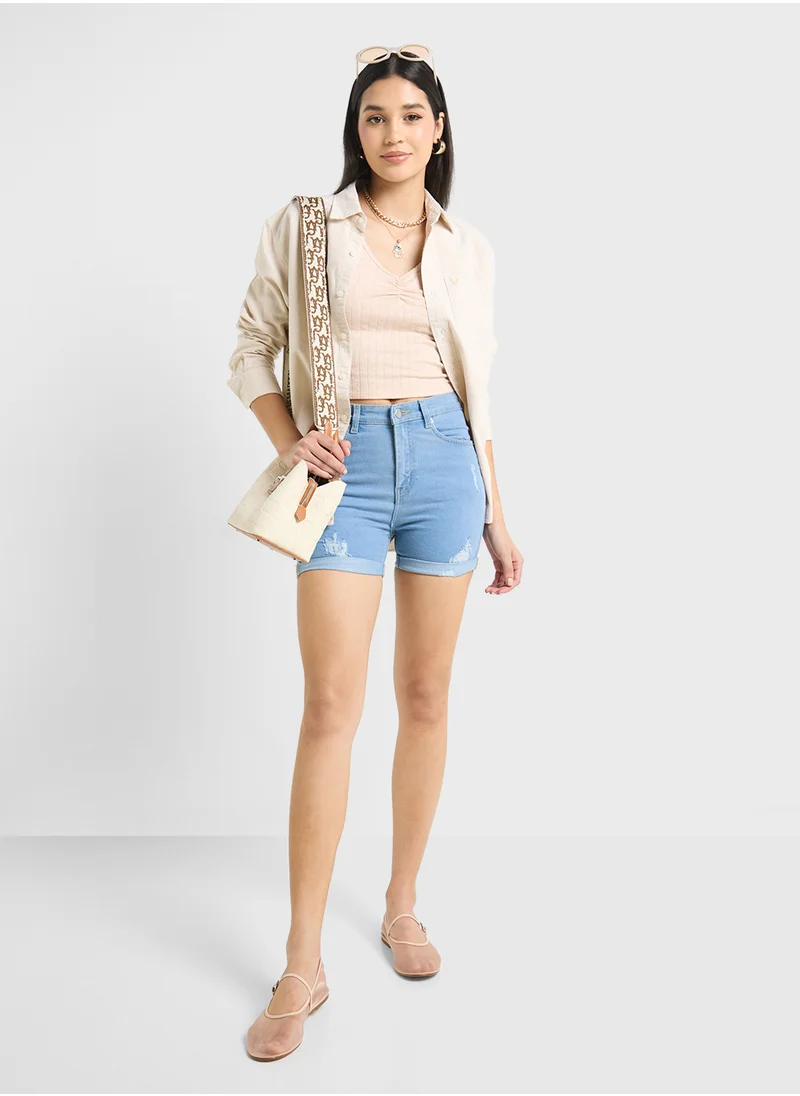 جينجر Distressed Denim Shorts