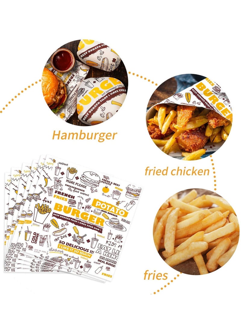 MIXDE 100 Sheets Greaseproof Paper, Baking Wrapping Paper Food Wrapping Paper, Food Basket Liners Paper Deli Paper for Breads French Fries Sandwiches Pizza Burgers Hot Dogs - Image 1