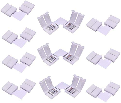 LitaElek 10pcs 4 Pin LED Strip Corner Connector for SMD 5050 RGB LED Strip Light 10mm Wide LED Tape Connector Solderless RGB 5050 LED Ribbon L Shape Connector Right Angle Adapter - Image 1