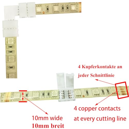 LitaElek 10pcs 4 Pin LED Strip Corner Connector for SMD 5050 RGB LED Strip Light 10mm Wide LED Tape Connector Solderless RGB 5050 LED Ribbon L Shape Connector Right Angle Adapter - Image 5