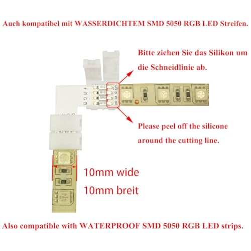LitaElek 10pcs 4 Pin LED Strip Corner Connector for SMD 5050 RGB LED Strip Light 10mm Wide LED Tape Connector Solderless RGB 5050 LED Ribbon L Shape Connector Right Angle Adapter - Image 4