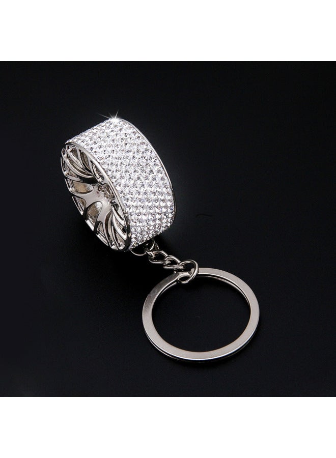Diamond-encrusted car keychain cross-border zinc alloy wheel car key pendant new diamond-encrusted car key accessories - Image 1