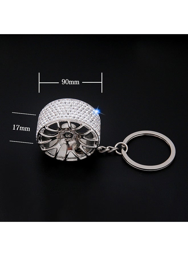 Diamond-encrusted car keychain cross-border zinc alloy wheel car key pendant new diamond-encrusted car key accessories - Image 2