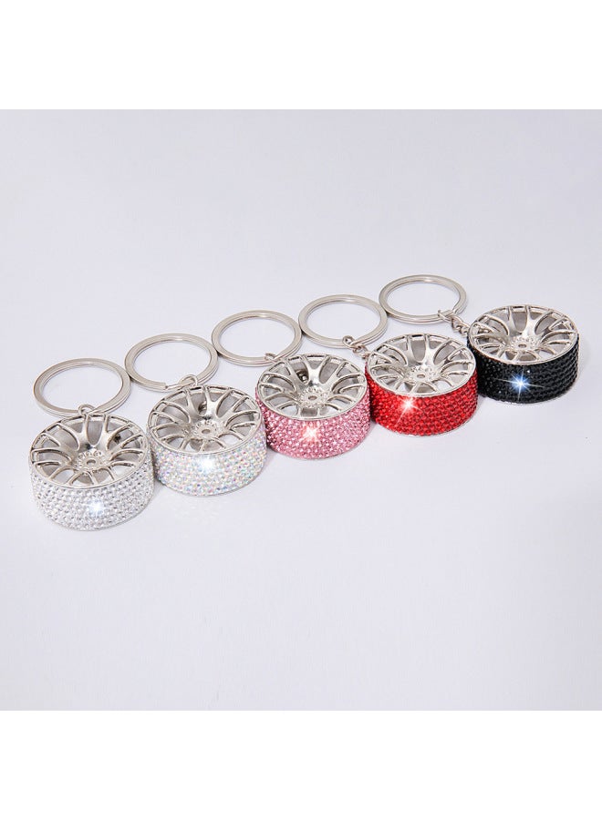 Diamond-encrusted car keychain cross-border zinc alloy wheel car key pendant new diamond-encrusted car key accessories - Image 3