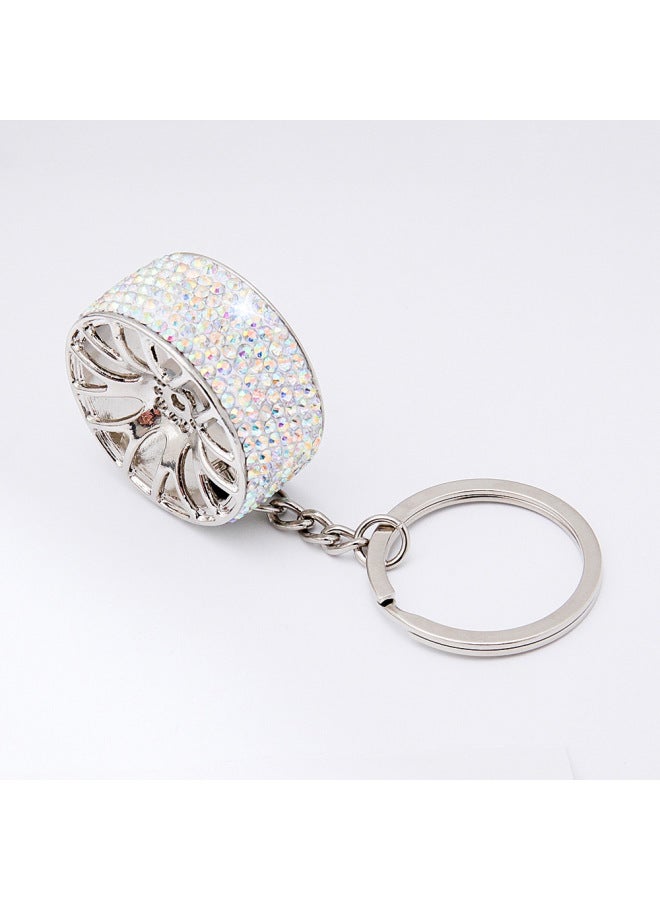 Diamond-encrusted car keychain cross-border zinc alloy wheel car key pendant new diamond-encrusted car key accessories - Image 4