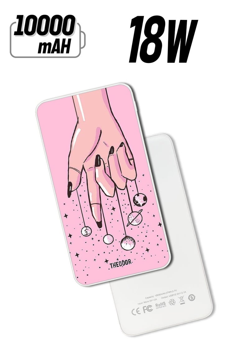 Theodor 10,000 mAh Super Fast Charging Ultra Compact Power Bank with Quick Charge & Power Delivery, Portable Charger For iPhone and Android Planets Imagination - Image 1