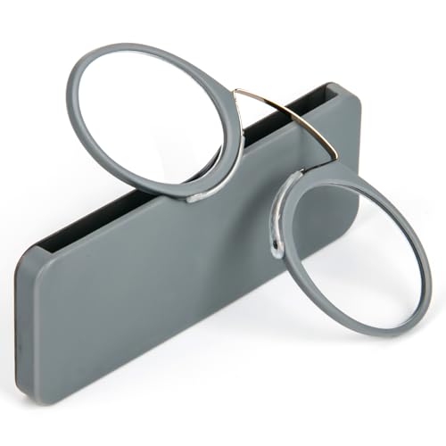 REAVEE Ultra Thin Armless Reading Glasses for Men Women, No Temple Pinch Nose Clip on Readers Small Pocket with Mini Portable Case, Grey +1.5 - Image 1