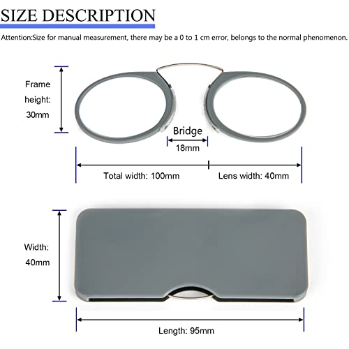 REAVEE Ultra Thin Armless Reading Glasses for Men Women, No Temple Pinch Nose Clip on Readers Small Pocket with Mini Portable Case, Grey +1.5 - Image 3