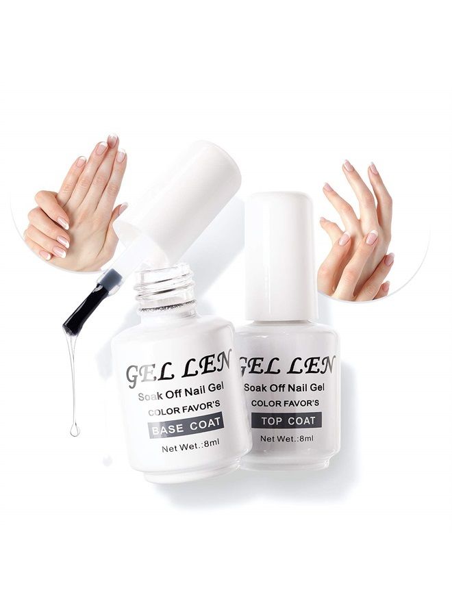 GELLEN Gel Base and Top Coat Set - 2Pcs Gel Long Lasting Nail Gel Manicure High Glossy Finish, Soak Off LED Nail Lamp Base Top Coat Nail Polish Supplies Set - Image 1
