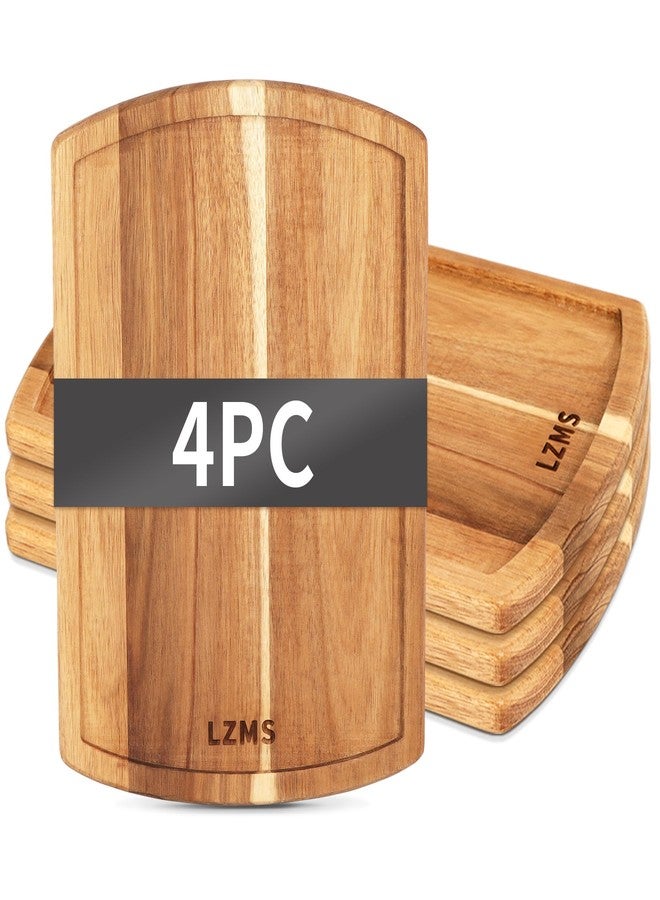 LZMS 4 Pcs Acacia 12.6" x 8.6" Solid Wooden Plate and Trays - Charcuterie Board - Multi-Purpose Use, Lightweight and Rustic Aesthetic Suited for Family, Party, Unbreakable Classic Plate - Image 1