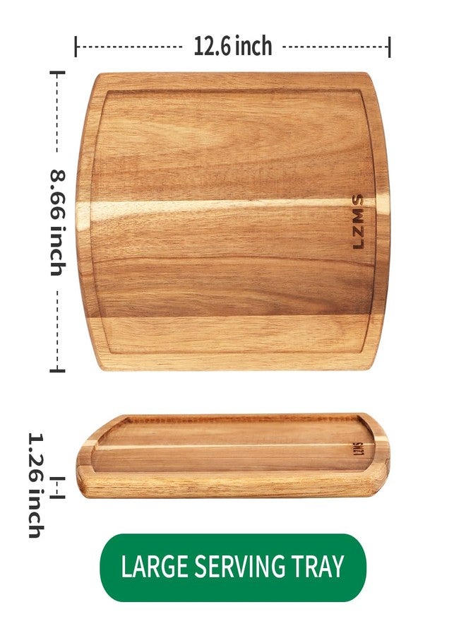 LZMS 4 Pcs Acacia 12.6" x 8.6" Solid Wooden Plate and Trays - Charcuterie Board - Multi-Purpose Use, Lightweight and Rustic Aesthetic Suited for Family, Party, Unbreakable Classic Plate - Image 2