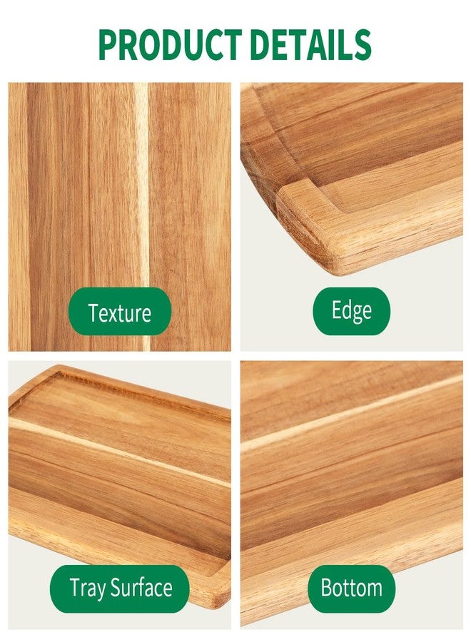 LZMS 4 Pcs Acacia 12.6" x 8.6" Solid Wooden Plate and Trays - Charcuterie Board - Multi-Purpose Use, Lightweight and Rustic Aesthetic Suited for Family, Party, Unbreakable Classic Plate - Image 3