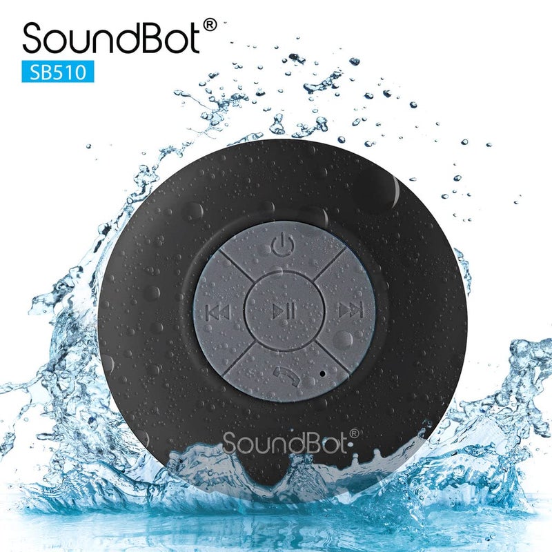 SoundBot سماعة شاور بلوتوث مقاومة للماء Soundbot SB510 HD، سماعة محمولة مع ميكروفون مدمج، 6 ساعات من وقت التشغيل، أزرار تحكم وكوب شفط مخصص للاستحمام (أسود) - Image 3
