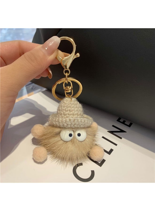 DiGallen Digalun Cute Mink Fur Car Keychain Pendant, Korean Internet Celebrity Plush Doll Toy, Small Pendant For Backpack, Gift, Little Coal Ball - Black - Image 4