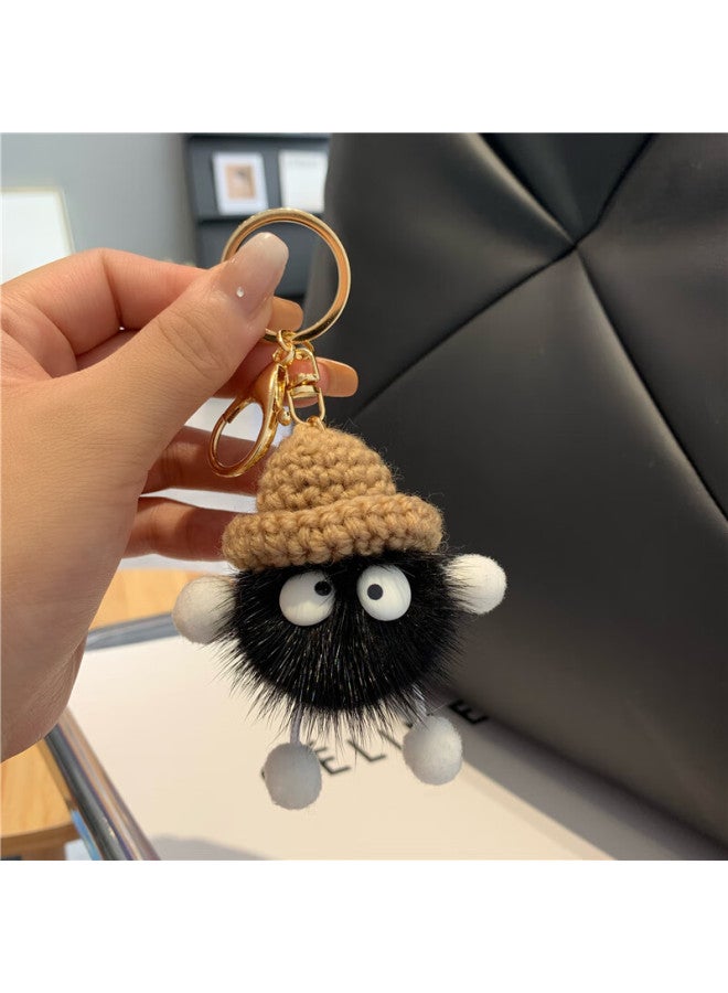 DiGallen Digalun Cute Mink Fur Car Keychain Pendant, Korean Internet Celebrity Plush Doll Toy, Small Pendant For Backpack, Gift, Little Coal Ball - Black - Image 1