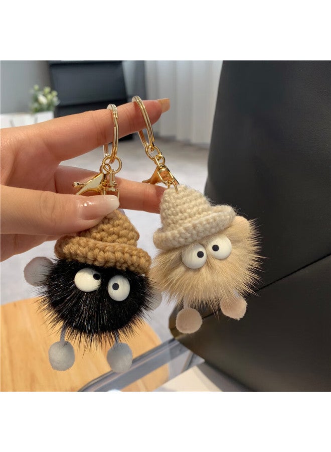 DiGallen Digalun Cute Mink Fur Car Keychain Pendant, Korean Internet Celebrity Plush Doll Toy, Small Pendant For Backpack, Gift, Little Coal Ball - Black - Image 3