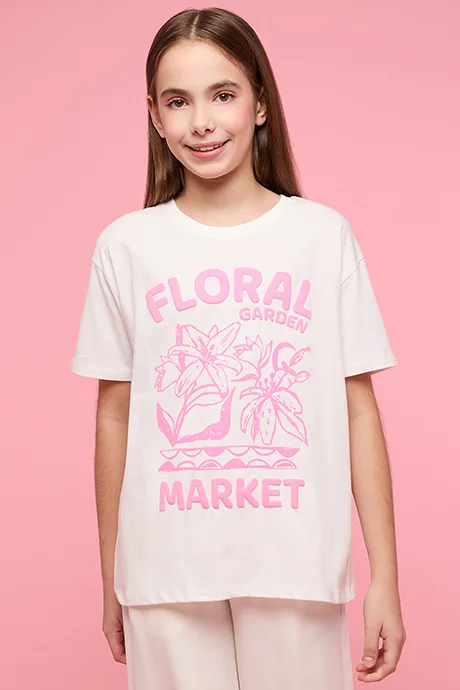 أر أند بي Printed T-Shirt with Crew Neck and Short Sleeves