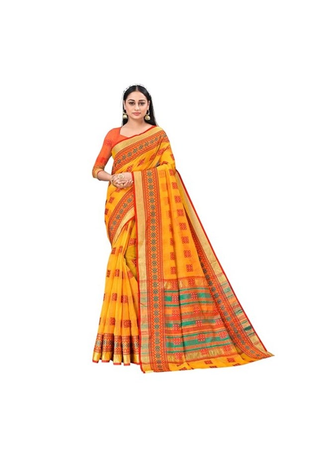 Accessorize Kingdom - Women's Kota Doria Cotton Saree With Unstitched Blouse Piece - Image 1