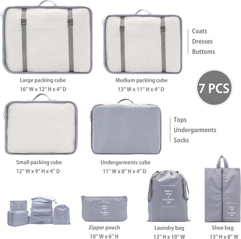 Ladiosa Nylon Packing Cubes For Travel,Travel Organizer,Travel Essentials,Packing Cubes,Packing Bags For Clothes,7 Pcs,Grey,2.8 Cm,19.2 Cm - Image 2