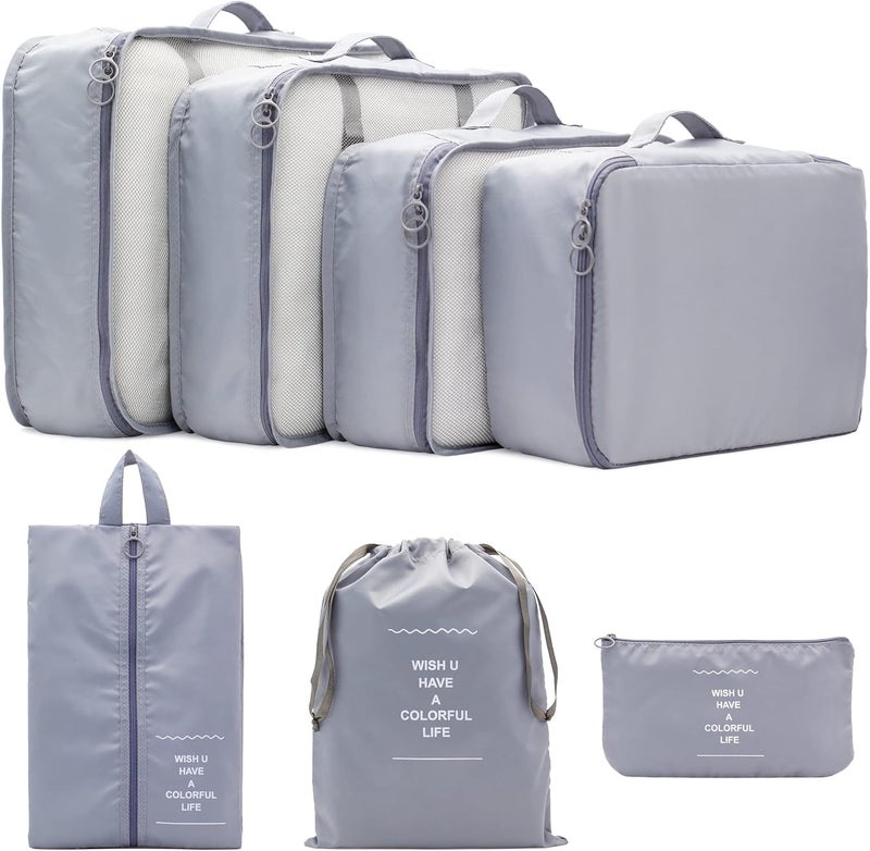 Ladiosa Nylon Packing Cubes For Travel,Travel Organizer,Travel Essentials,Packing Cubes,Packing Bags For Clothes,7 Pcs,Grey,2.8 Cm,19.2 Cm - Image 1