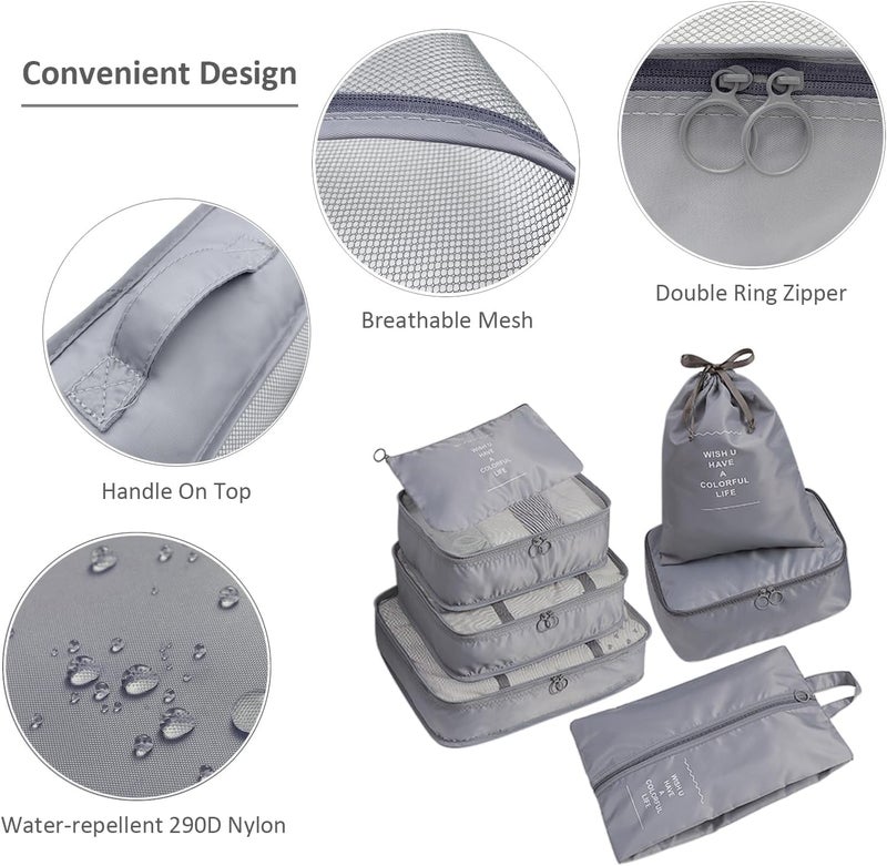 Ladiosa Nylon Packing Cubes For Travel,Travel Organizer,Travel Essentials,Packing Cubes,Packing Bags For Clothes,7 Pcs,Grey,2.8 Cm,19.2 Cm - Image 3