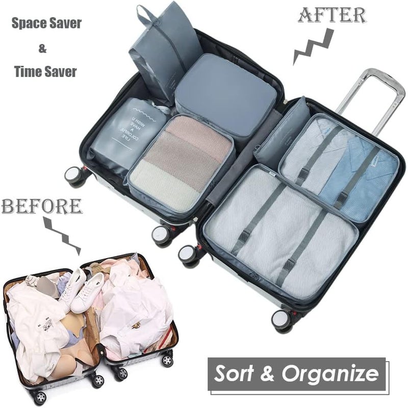Ladiosa Nylon Packing Cubes For Travel,Travel Organizer,Travel Essentials,Packing Cubes,Packing Bags For Clothes,7 Pcs,Grey,2.8 Cm,19.2 Cm - Image 4