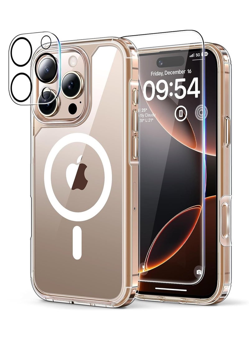 【5 in 1】 Magnetic Case Compatible with iPhone 16 Pro Max 【Anti-Yellowing】 【Fit for Magsafe】 with Screen Protector (2 Pack) + Camera Lens Protector (2 Pack), Clear Case Cover - Image 1