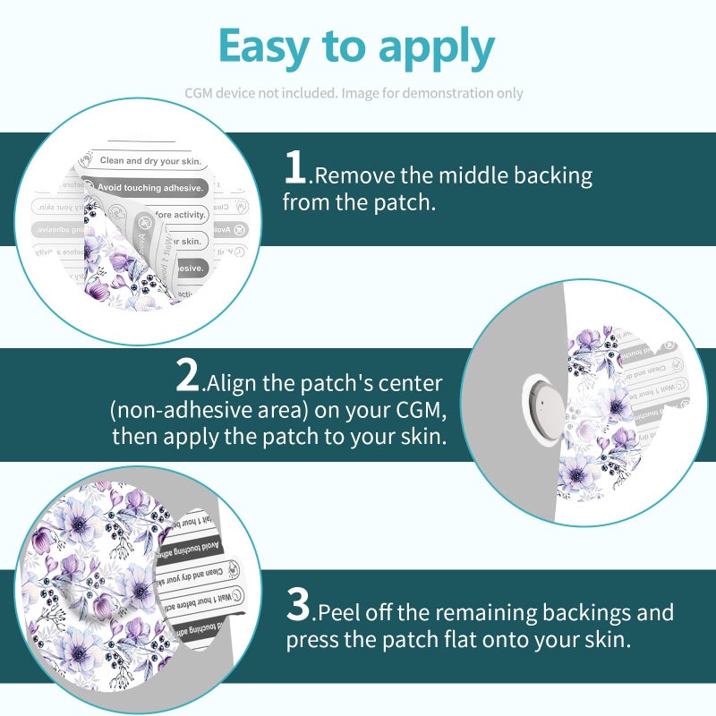 Kooloba Over Patches for Dexcom G7 - Adhesive Patches for Dexcom G7 Waterproof with Easy-Peel Tab Pre-Cut,Stelo Flexible CGM Tape,Long-Lasting for 10-14 Day 20pcs,Bloomingday - Image 4