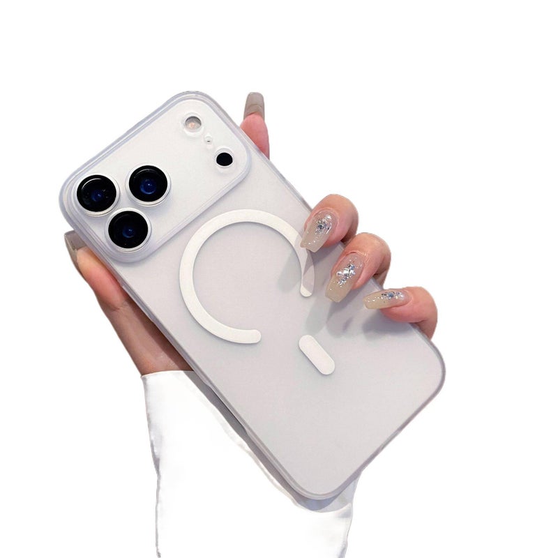 غطاء MagSafe بPC لـ iPhone 13 مع مقاوم لبصمات الأصابع ومغناطيس قوي مع تغطية كاملة مع ملمس جليدي ناعم باللون Translucent White مغناطيسي باللون الأبيض - Image 1