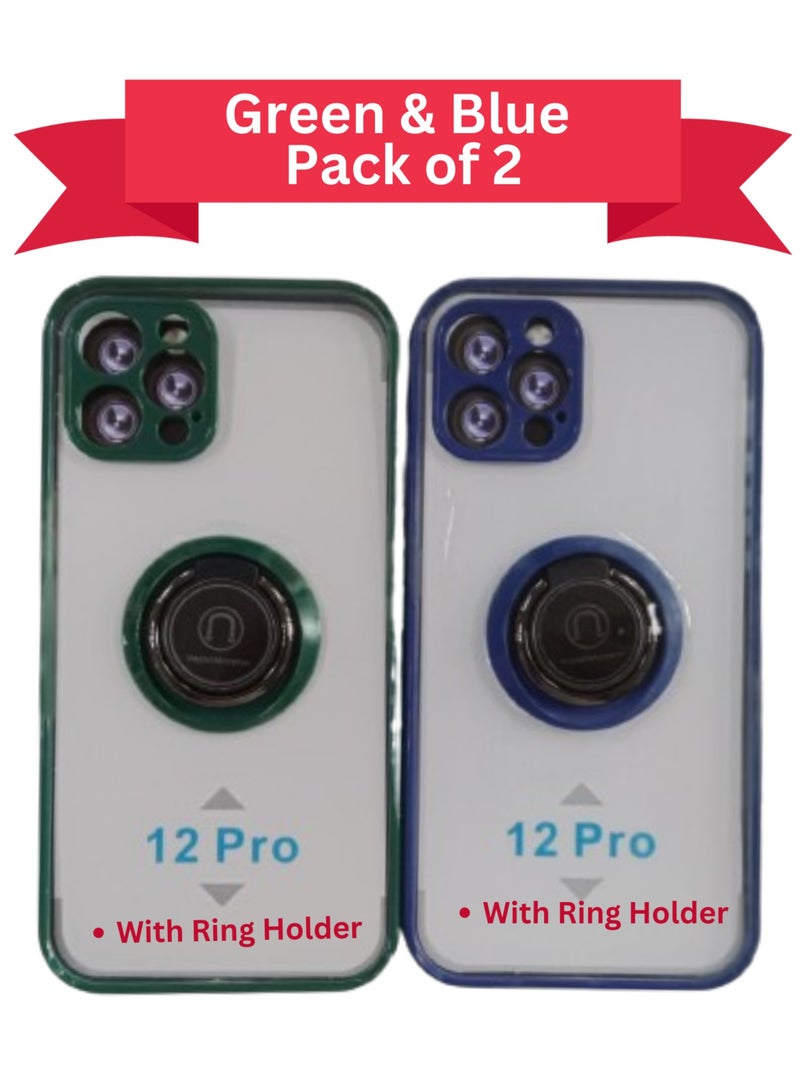 Generic iphone12 Pro Max back cover With back Ring with Holder - iphone12 Pro Max back cover - iphone12 Pro Max back cover Pack of 2 Blue and Black striped back cover