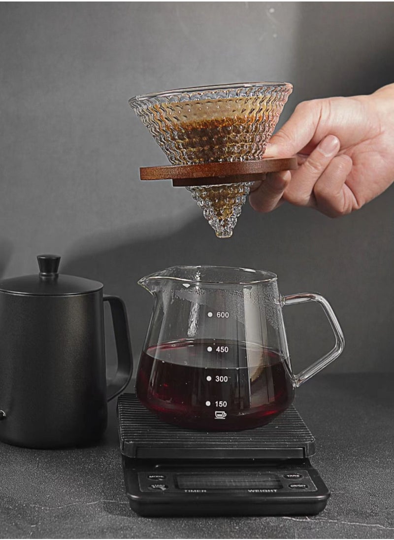 Bronze V60 Manual Coffee Dripper With Pour Over Coffee Filter Wooden Base  - Image 1