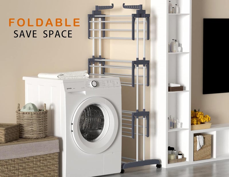 HOMIDEC Airer Clothes Drying Rack,4-Tier Foldable Clothes Hanger Adjustable Large Stainless Steel Garment Laundry Racks for Indoor Outdoor,Grey - Image 3