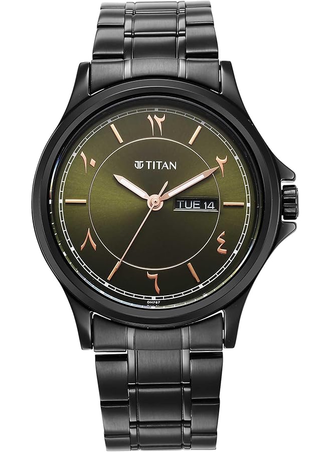 تيتان ساعة مرحبا للرجال بمينا أخضر وسوار من الفولاذ المقاوم للصدأ 1870Nm01 - Image 1