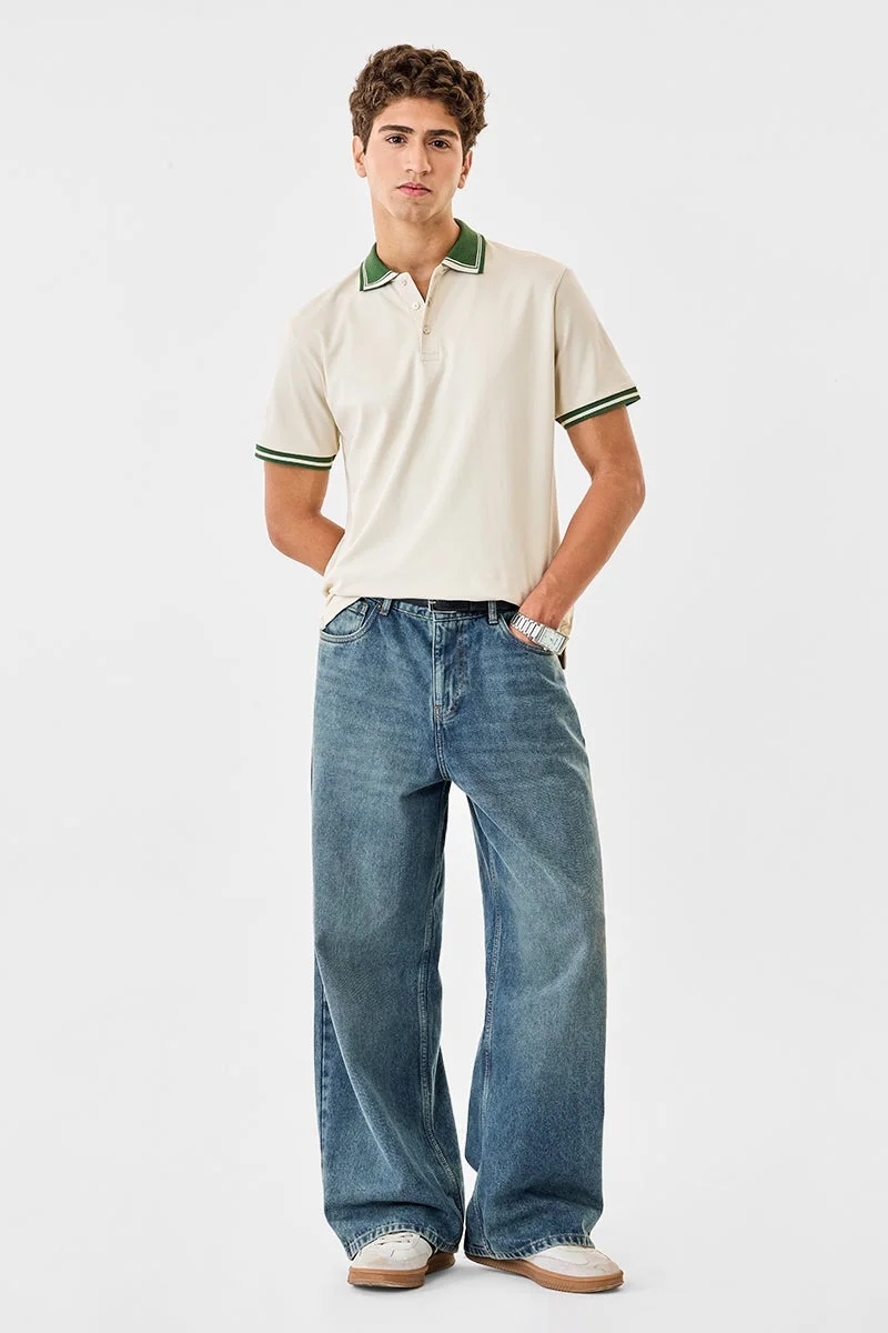 SNITCH Off White Solid Half Sleeve Regular Fit T-Shirt