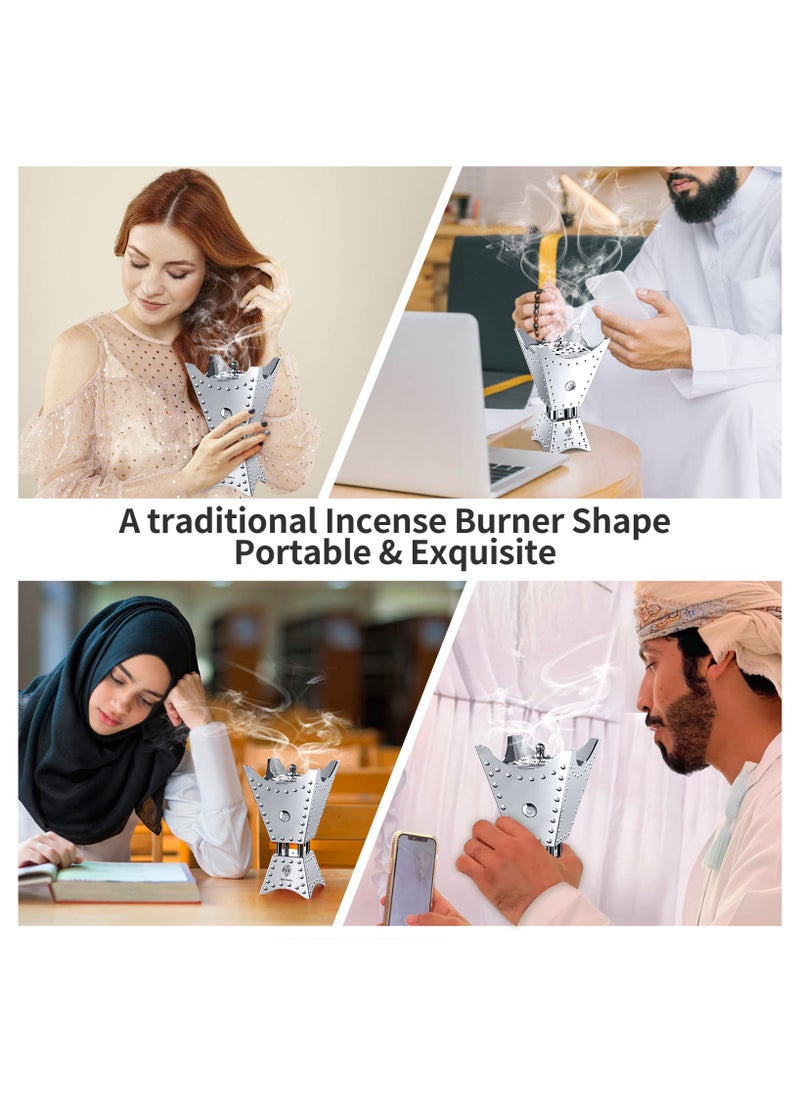 عود بخور مبخرة كهربائية معدنية بتصميم ديكور العلاج بالروائح العطرية مبخرة كهربائية فضية  - Image 2