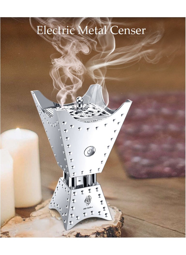 عود بخور مبخرة كهربائية معدنية بتصميم ديكور العلاج بالروائح العطرية مبخرة كهربائية فضية  - Image 1