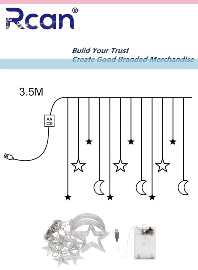 Rcan Star Moon Curtain String Lights Battery Operated Curtain Lights USB  Powered String Night Lights for Home Bedroom Dorm Decor Indoor Outdoor LED 3.5M Twinkle - Image 3