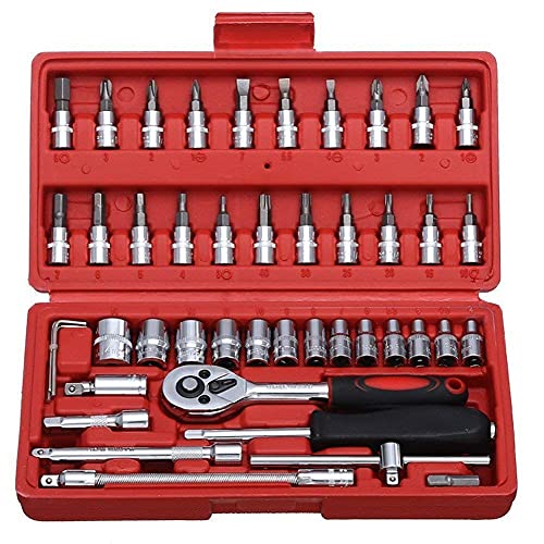 VENEKETY 46 In 1 Pcs Torx Tool Kit & Screwdriver & 1/4'' Square Drive Metric Socket Set Extension Bar And Adapter For Bike, Car Repairs (46-Pieces) - Image 3