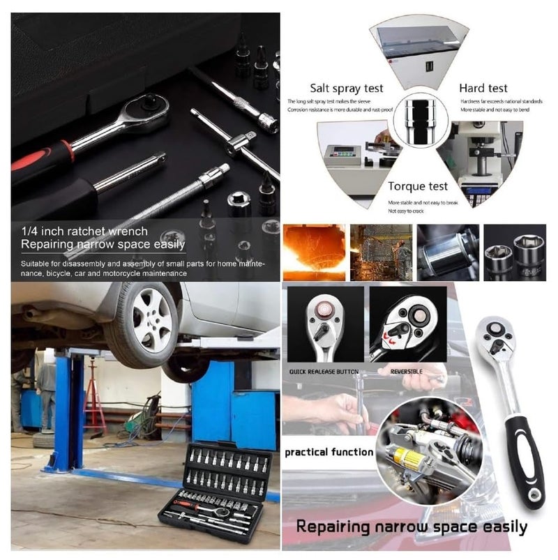 VENEKETY 46 In 1 Pcs Torx Tool Kit & Screwdriver & 1/4'' Square Drive Metric Socket Set Extension Bar And Adapter For Bike, Car Repairs (46-Pieces) - Image 5