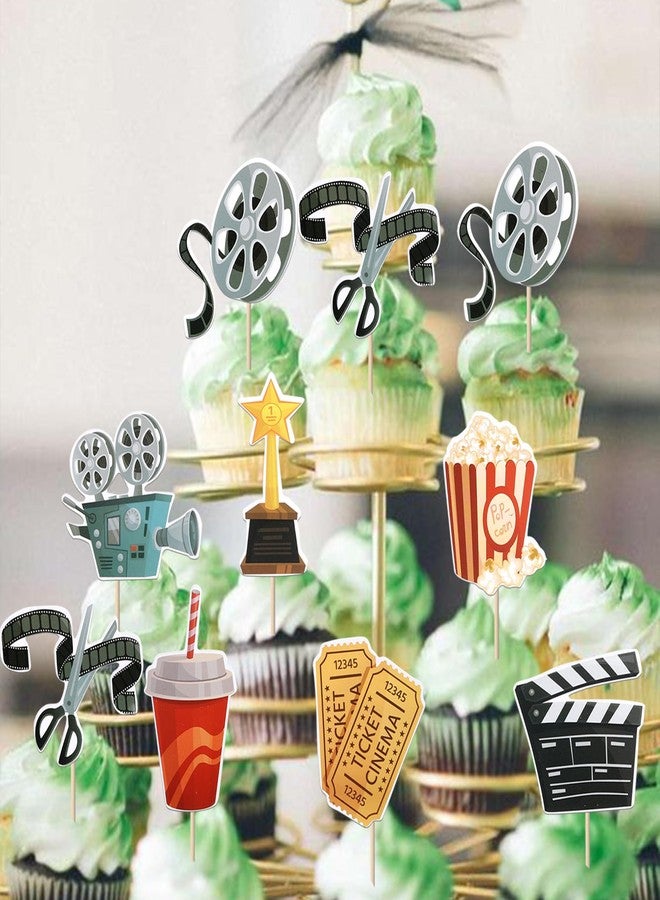 Rsstarxi 40 Pack Movie Cupcake Toppers Movie Night Roll Camera Popcorn Cupcake Picks Decorations for Hollywood Theme Baby Shower Kids Birthday Theme Party Cake Decorations - Image 4